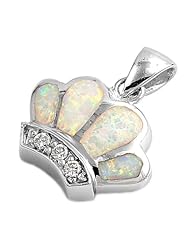 Sterling Silver White Opal Crown Pendant - 16mm