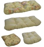 Reversible 3-Piece Wicker Furniture Cushion Set - Yellow Floral and Beige Stripe