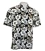 Go Barefoot Peached Cotton, Black & Tan Colored, Short Sleeve, Banded Collar, Old School Hawaiian Style Men's Shirt with Batch Pockets, Side Vents and Matching Coconut Buttons - Pareau
