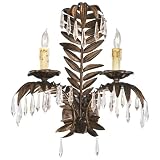 Antique Brass Palm Frond Crystal Two Light Wall Sconce