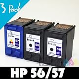 HP 56 C6656AN & HP 57 C6657AN Compatible Re-manufactured Combo Pack - 2 Black & 1 Color Ink Cartridges for OfficeJet 2110 4110 4110v 4110xi4215 4215v 4219 4255 5505 5510 5510v 5510xi 6100 6110 6110x 6127 6612 PSC 2410 2410V 2510Xi 2405 1110 1200 1209 1210 1210A2L 1210L 1210V 1210Xi 1300 1311 1312 1315 2410Xi 2420 2510 1315V 1317 1315Xi 1318 1350 1350V 2100 1350Xi 2110V 2110Xi 2170 2175 2175V 2175Xi 2210 2210V 2210Xi 450 DeskJet 450CBI 450Ci 450wbt 5150 5150w 5550 5550v 5550w 5551 5552 5650 5650w 5850 5850w 9600 9650 9680 9670 Photosmart 130 230 230v 2410 7150 7150v 7260 7260v 7260w 7350 7350v 7450 7450v 7450xi 7550 7660 7660v 7660w 7755 7760 7760v 7760w 7960 7960v 7960w 7550v 7550w Digital Copier 410 Printer