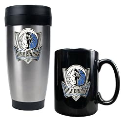Dallas Mavericks Stainless Steel Travel Tumbler & Black Ceramic Mug Set - Primary Logo NBA Basketball