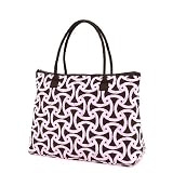 Large Quilted Retro Design Tote Bag - Brown/Pink (18x14x7)