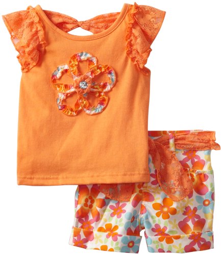 Little Lass Girls 2-6X 2 Piece Short Set With Lace Belt