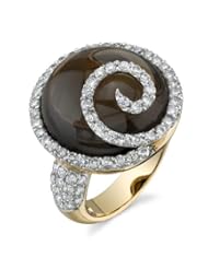 14k Yellow Gold 1.56 Ctw Smokey Quartz Spiral Diamond Ring- Size 7