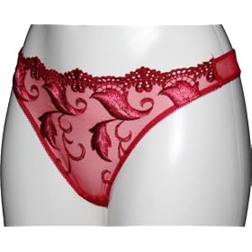 Embroidered Mesh Thong Deep Red