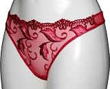 Embroidered Mesh Thong Deep Red