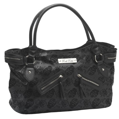 Rock Rebel Embossed Tattoo Sugar Skulls and Roses Vegan Black Handbag Purse