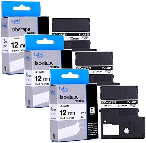 Wangsale Generic Compatible for Epson Label Tape LabelWorks Black on White LC-4WBN9 Tape Cartridge 12mm8m (3 Packs)