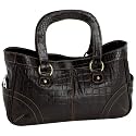 EmbassyTM Black Genuine Leather Handbag with Alligator Embossing