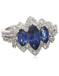 Sterling Silver Marquise Created Ceylon Sapphire Created White Sapphire Ring, Size 7
