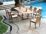 Grade-A Teak Wood luxurious 5 pc 9 pc 11pc 13pc Dining Set : Rectangle Oval Round Table with Arm Stacking Chairs [Model: LB]**Click to see all sizes..