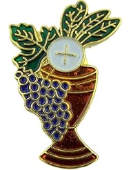 Art and Craft Supply: Chalice with Grapes and Wheat 1 Inch Gold Plate with Enamel First Communion Lapel Pin - CB