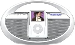 iLive IBR2807DP iPod Docking System/Boombox with Speakers, AM/FM Radio in White