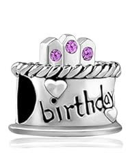 Sports: Pugster Silver Plated Happy Birthday Cake Hot Pink Crystal October Birthstone Bead Fit Pandora Charms Bracelet (Alexandrite Amethyst) - Pugster