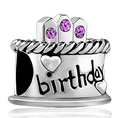 LovelyJewelry Christmas Gifts New Sale Cheap Birthday Purple Birthstone Charm Beads Fit Pandora Jewelry Charms Bracelet