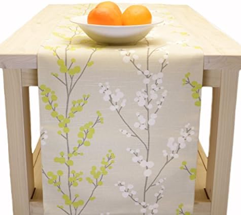 Table Runner Spring Easter - Beige, Lime, White 60 inch, 72 inch, 90 inch, 96 inch, 108 inch, 120 inch long Table Runner - Citrine Vines (90)