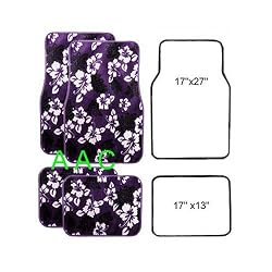 A Set of 4 Universal Fit Hawaii Hibiscus Carpet Floor Mats for Cars / Truck - Purple