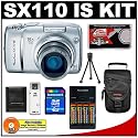 Canon PowerShot SX110 IS 9.0MP Digital Camera (Silver) + 4GB SD Card + Precision Design Accessory Kit