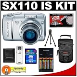 Canon PowerShot SX110 IS 9.0MP Digital Camera (Silver) + 4GB SD Card + Precision Design Accessory Kit