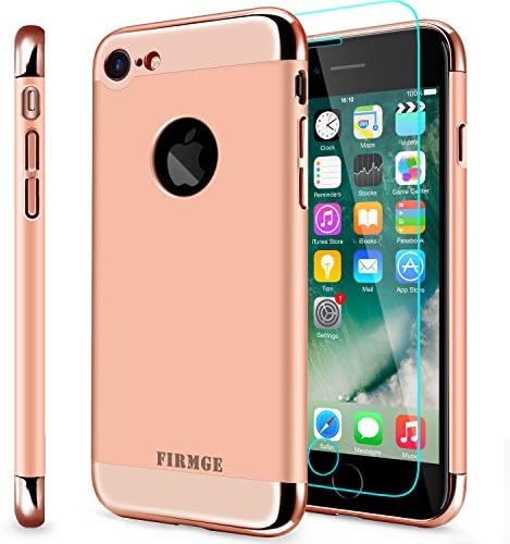 iPhone 7 Case, FIRMGE Ultra Thin Hard PC Shell Slim Two-Piece Electroplated Slider Metal Texture Anti Slip Shock Proof Soft Matte Satin Coating Skin Case for iPhone 7 (4.7")-Rose Gold