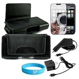 Leather Horizontal Magnetic Case For Samsung Fascinate a Galaxy S Android Smartphone + One Set of Two Rapid Car and Wall Chargers + Mirror Screen Protector + Blue Wisdom * Courage Wristband