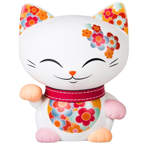 Mani the Lucky Cat Maneki Neko Fortune Cat White - Red Collar/Red Ear
