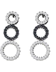 14K White Gold 0.78CT Black & White Diamond Triple Halo Fashion Earring