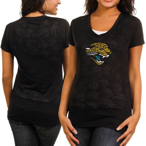 Reebok Jacksonville Jaguars Ladies Sizzle Burnout V-Neck Premium T-Shirt - Black (Large)