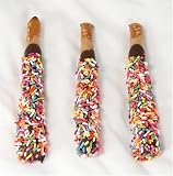 Ultimate's 8 Inch Dark Chocolate Caramel Colored Sprinkles Pretzel Rods - Set of 3