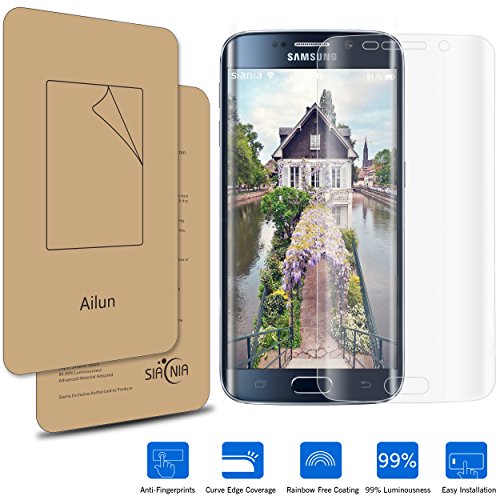 Galaxy S6 Edge Screen Protector,by Ailun,Curved Edge-to-edge Full Coverage,Ultra Clear,Anti Scratches,Bubble Free,Reduce Fingerprint&Oil Stains Coating,HD PET Film,Case Friendly-Siania Retail Package