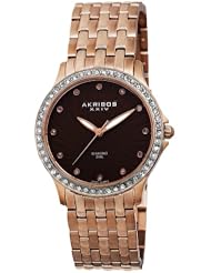 Akribos XXIV Womens AK620RG Lady Diamond Swiss Quartz Diamond and Crystal Rose-tone Stainless Steel Bracelet Watch
