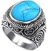 Men's Classic Vintage Turquoise Biker Stainless Steel Ring Band Silver Blue