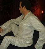 Pajama-Set, Size (Small) Color (Ecru-white pinstriped) 100% Linen