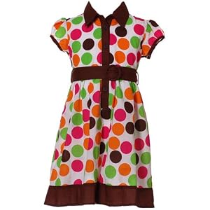 RMLA Little Girls Brown Polka Dot Button Up Spring Summer Dress 7-14