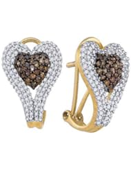 1.4 cttw 10k Yellow Gold Cognac Diamond Heart Bridal Earrings Chocolate Brown Diamonds, Colors Of Diamonds Are Light To Medium Brown (Real Diamonds: 1.4 cttw)