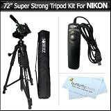 Pro 72 Super Strong Tripod w/ Case + Remote Switch For Nikon D3100 D5000 D7000 D5100 D90 DSLR Digital Camera + ButterflyPhoto MicroFiber Cleaning Cloth