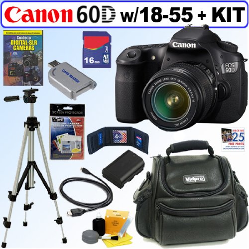 Canon EOS 60D 18 MP CMOS Digital SLR Camera with EF-S 18-55mm f/3.5-5.6 IS Lens + 16GB Deluxe Accessory Kit