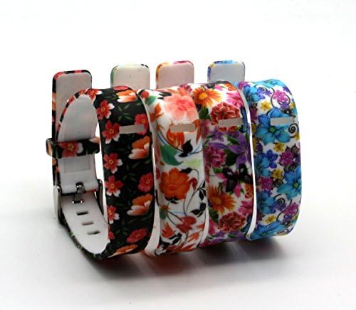 Fitbit Flex Cute Silicone Replacement Wristband Bracelets/ Wireless Activity and Sleep Tracker Accessory 4-in-1 Bands Pack with Watachband Style Buckle (Floral Patterns, Free Size)