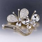 Golden Double Butterfly April Birthstone Brooches