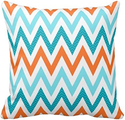 Modern ZigZag Chevron Orange Aqua Blue Pattern Throws Personalized 18x18 Inch Square Cotton Decorative Throw Pillow Case Decor Cushion Covers