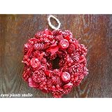 Red Pine&Apple sparkling Wreath/紅が輝く!松と林檎の真紅ラメ入りリース(木枠付き)
