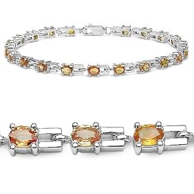 5.30 Carat Genuine Orange Sapphire Ovals Silver Bracelet by