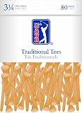 Zero Friction PGA Tour Traditional Bamboo Golf Tees (3-1/4 Inch, White, Pack of 80)
