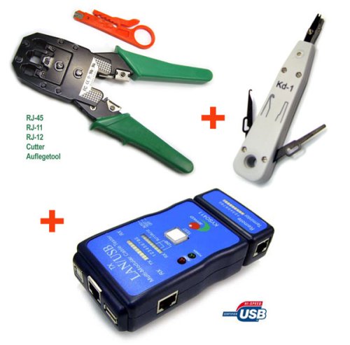 Aya-Media [0608] Netzwerkset : Crimpzange Anlegewerkzeug USB Kabeltester