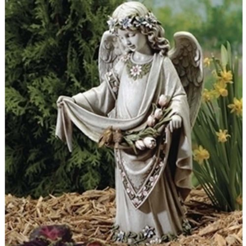 Outdoor garden angel statue religious resin stone mix birds roses yard