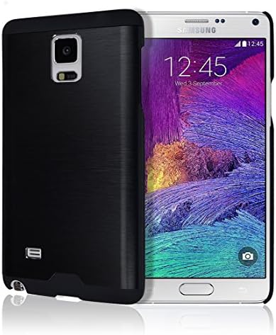 Note4 Brushed Aluminum Metal Case, Samung Galaxy Note 4 Metallic Dual Layer Rubber Bumper Hybrid Soft TPU Ultra Thin Back Cover (Black)