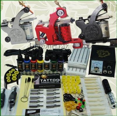 Professional 3 Tattoo Gun Tattoo Kit with Tattoo Power Supply/7 Color Tattoo Ink/Tattoo Needles/3 Tattoo Machine/other Tattoo Supplies D66-3 On Sale