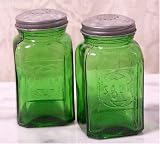 Salt and Pepper Shakers Green Depression Style Glass