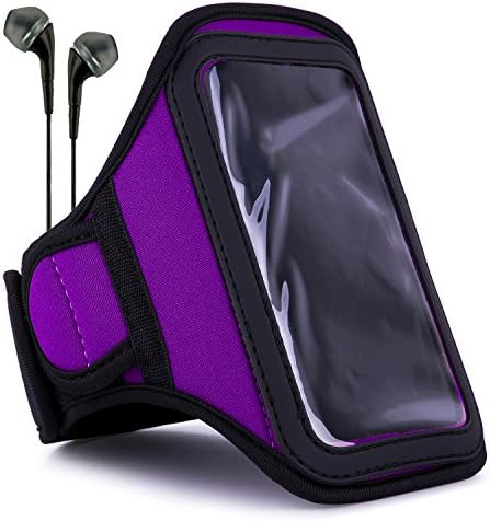 VanGoddy Armband PURPLE PLUM Neoprene Sweat-proof w/ Key & ID Card Pouch for Samsung Galaxy S6 & 6S Edge, S5 V , E5 , E7 + Black Handsfree Microphone Headphones